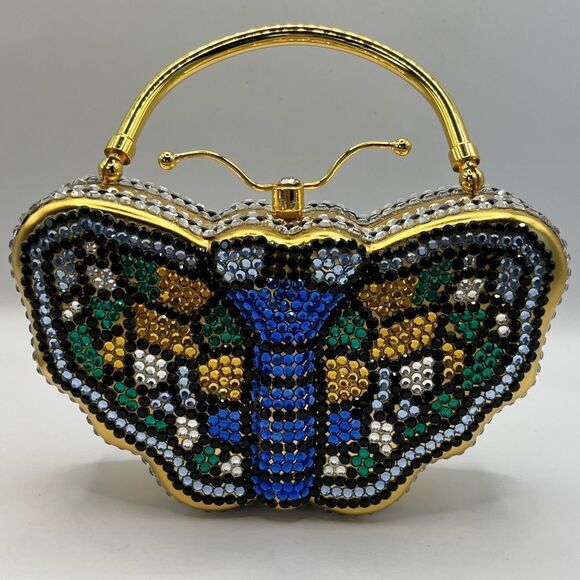 Butterfly box, handle or cross body, rhinestone evening purse. - Picture 1 of 9